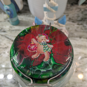 Handcrafted Marbleized Christmas Bear Jar